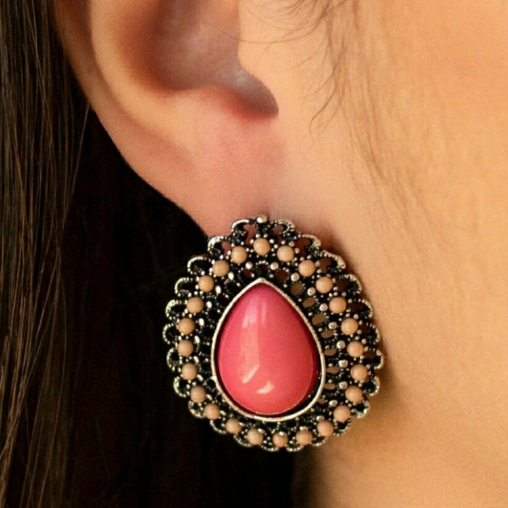White Fox Boutique Pink and Black Teardrop Earrings